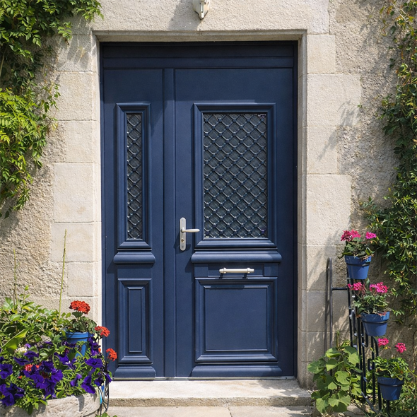 Porte d'entrée vitrée entrouverte