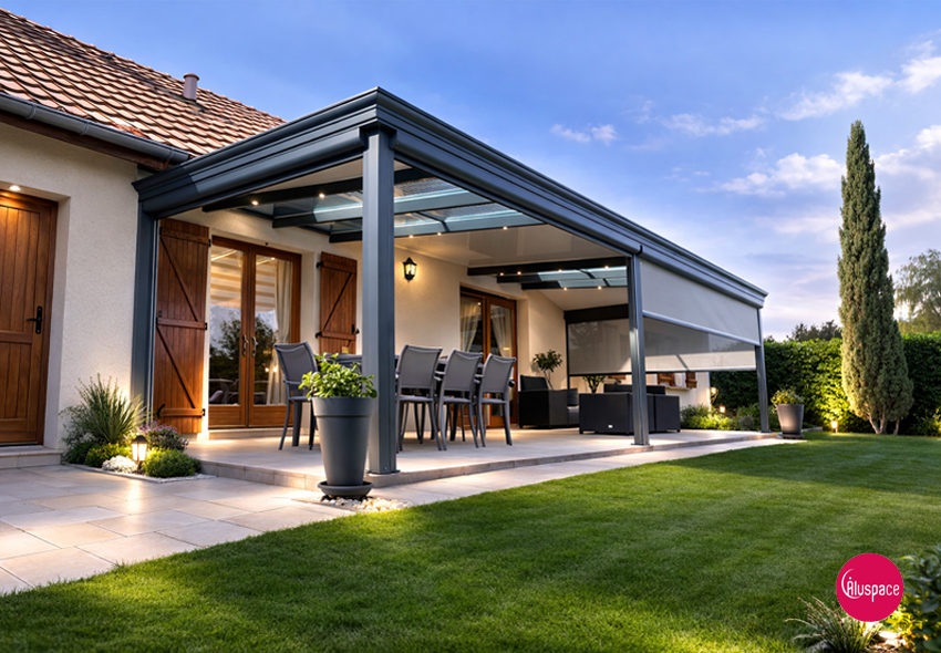 Salon de jardin sous un auvent