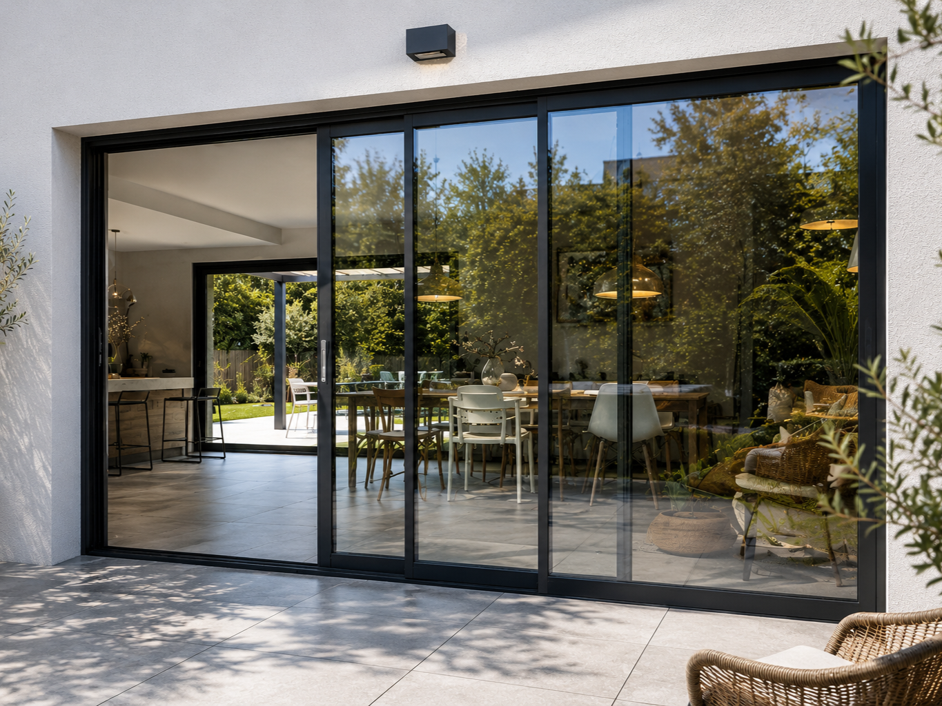 Maison d'architecte avec terrasse et baie vitrée