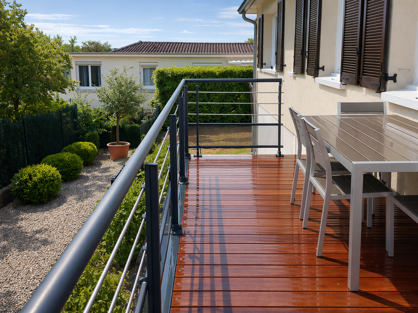 Garde-corps installé sur une terrasse suspendue