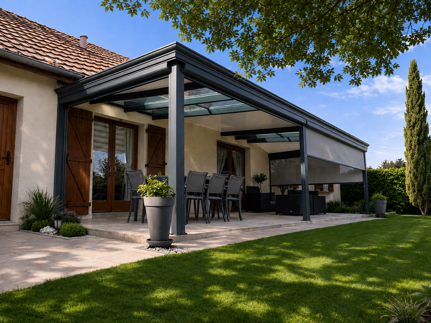 Salon de jardin sous un auvent