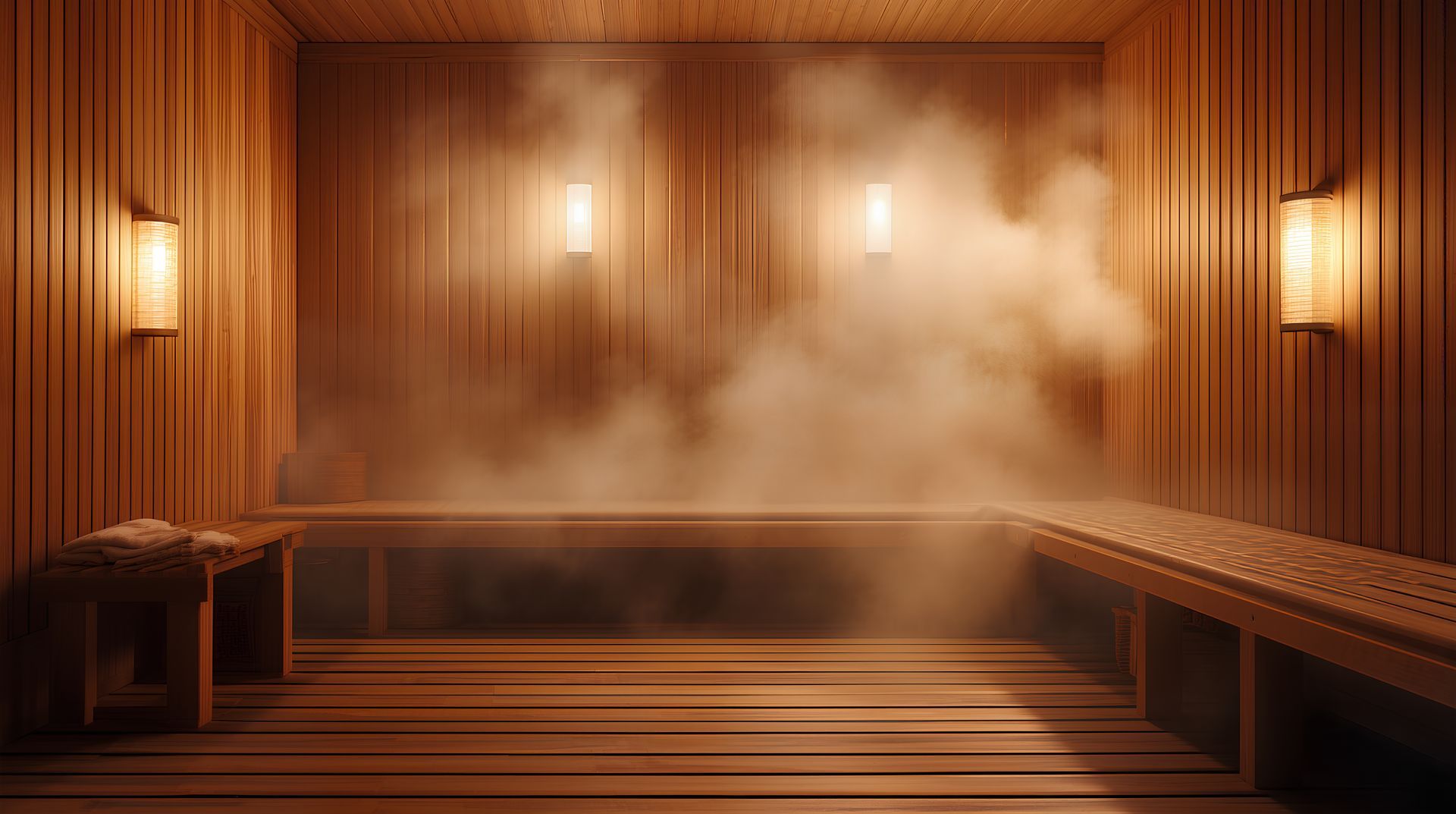 Vapeur dans une cabine de sauna-hammam.