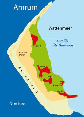 Eine Karte mit der Lage von Amrum und Wattenmeer