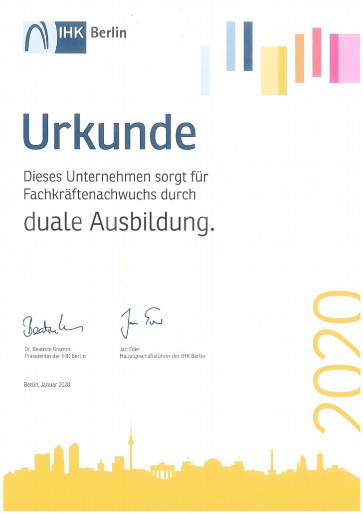 Urkunde IHK der Gerhard Wenzel Tiefbauunternehmung GmbH & Co. KG