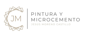 Logotipo de "Pintura y Microcemento". Presenta "JM" dentro de una figura geom&eacute;trica, con texto a la derecha.