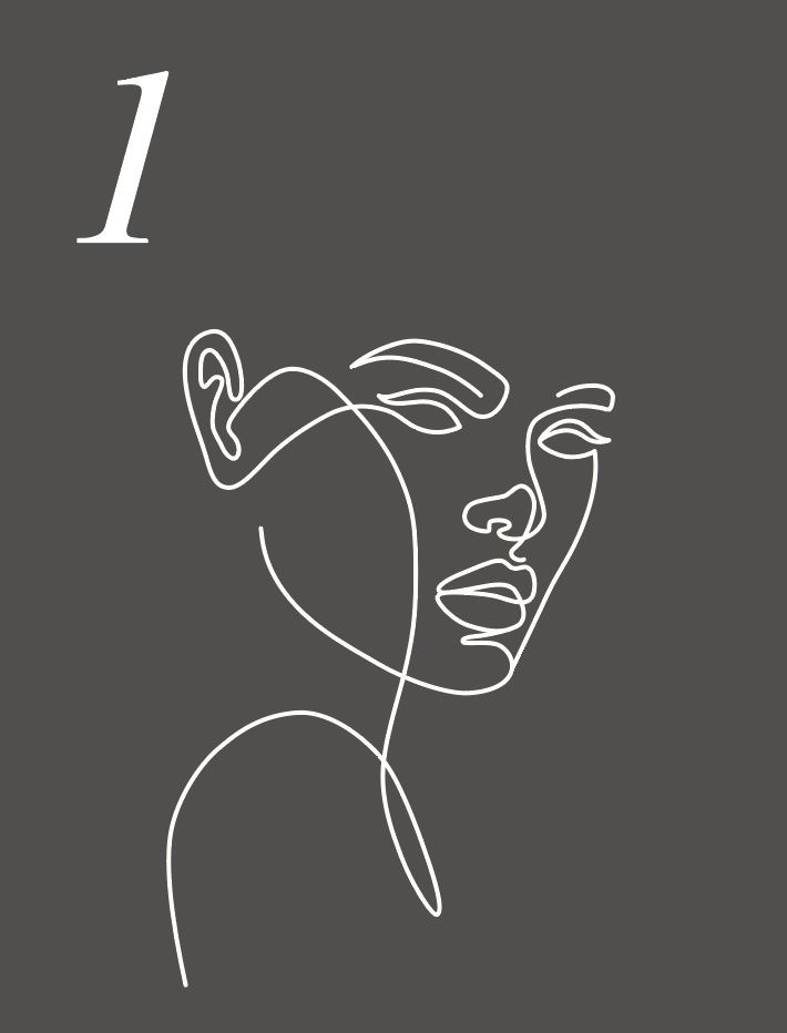 Eine Strichzeichnung eines Frauengesichts mit der Zahl 1 auf der Unterseite