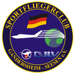 Emblem for Sportfliegerclub Gandersheim-Seesen e.V., featuring a plane, flag, globe, and club details in a circular design.