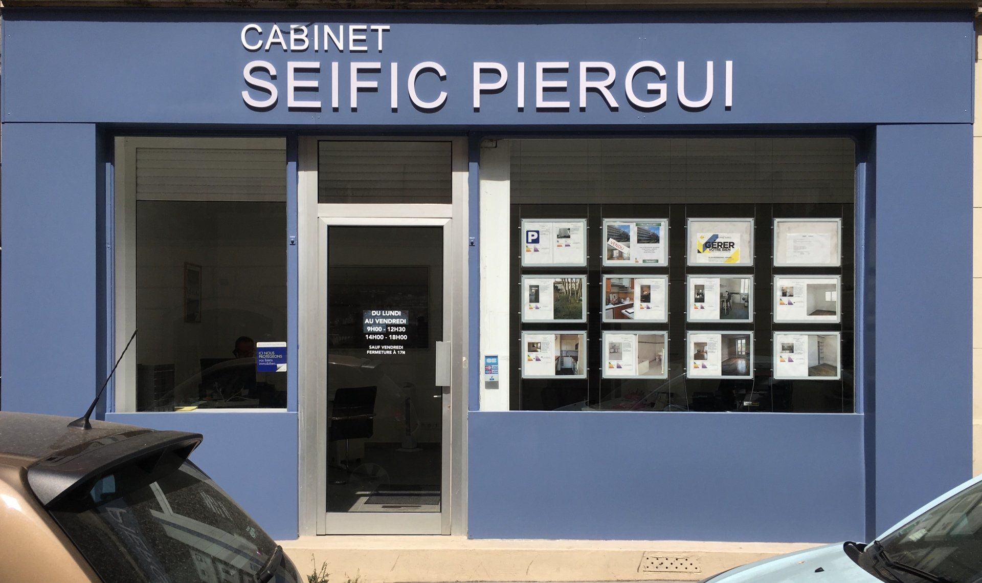 Agence immobilière, façade et enseigne