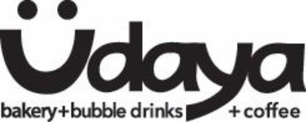 Logotipo en blanco y negro para Udaya bakery, bubble drinks y café