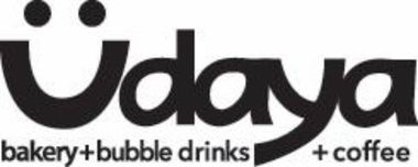Logotipo en blanco y negro para Udaya bakery, bubble drinks y café
