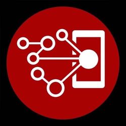 Un círculo rojo con un icono blanco encima
