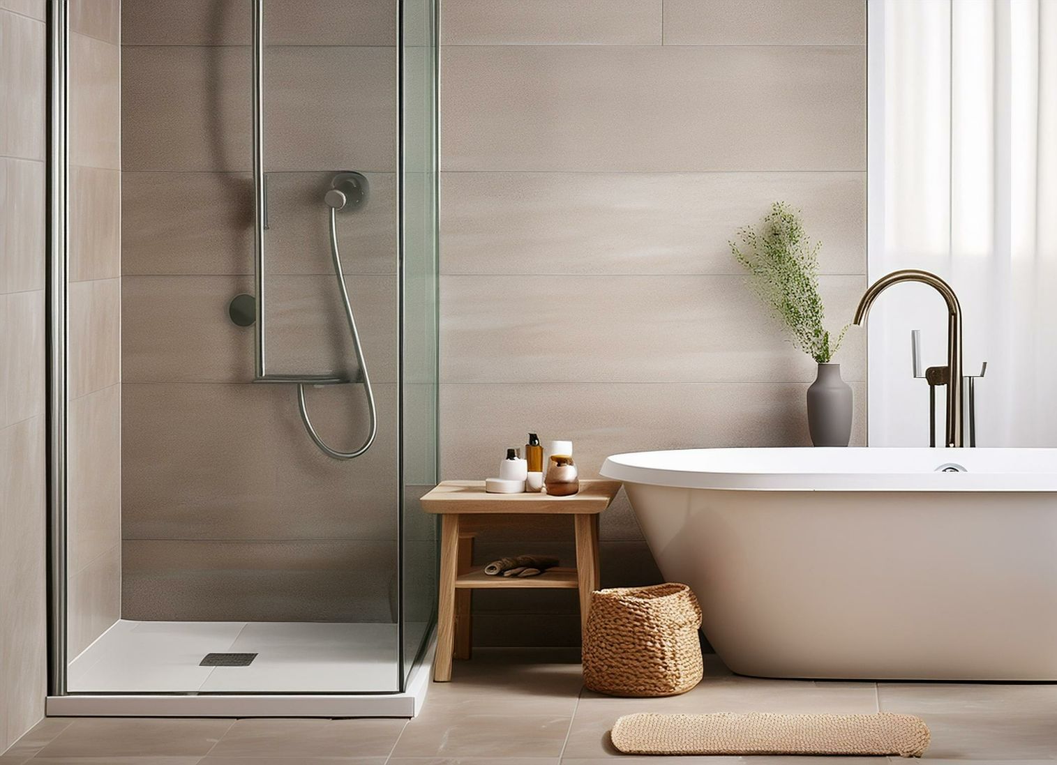 Une baignoire de style contemporain dans une salle de bains rénovée.