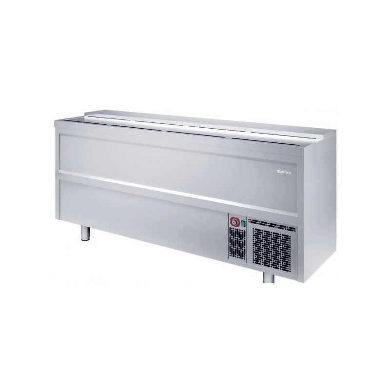 Un refrigerador de acero inoxidable con puerta de vidrio.