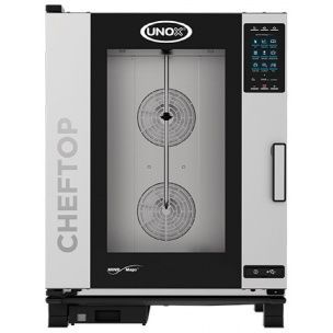 Un horno cheftop con puerta de cristal y pantalla digital.