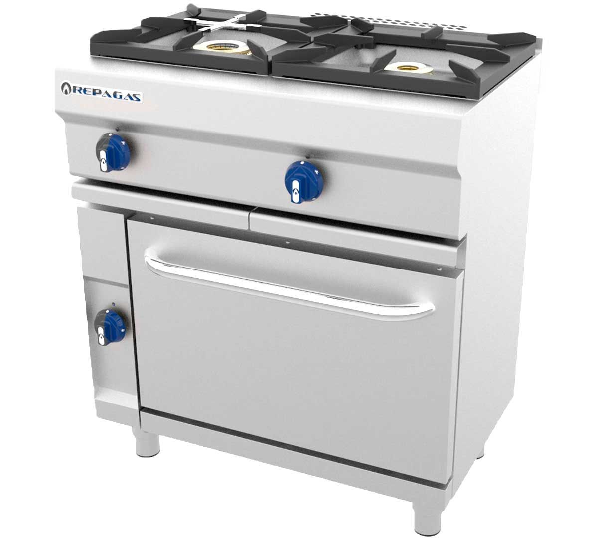 Una estufa de acero inoxidable con dos quemadores y un horno.