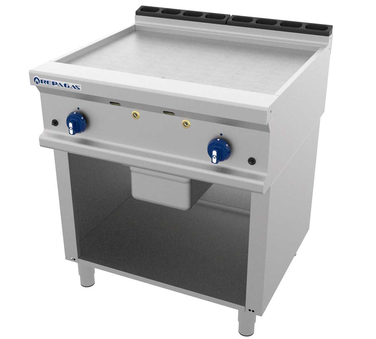 Una estufa de acero inoxidable con dos perillas azules.