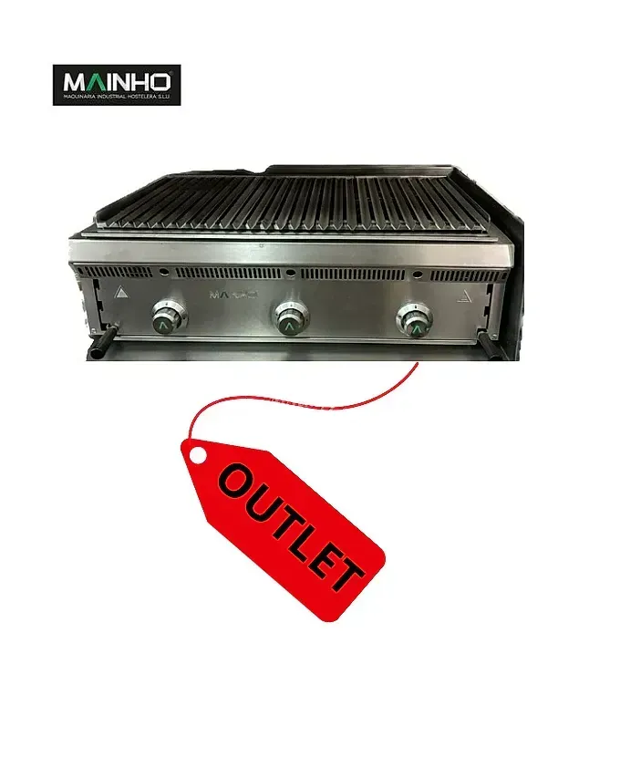 Una parrilla de acero inoxidable con una etiqueta roja que dice 