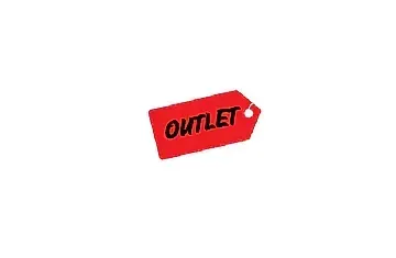 Una etiqueta roja con la palabra outlet escrita en ella.