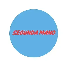 Un círculo azul con la palabra segunda mano en él.