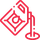 Un icono rojo de un cubo de líquido que se vierte en un círculo.