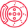 Un icono rojo de un disco de freno sobre un fondo blanco.