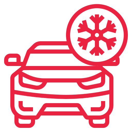 Un icono de un coche con un copo de nieve encima.