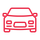 Un icono de línea roja de un automóvil sobre un fondo blanco.