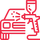 Un icono rojo de una persona rociando pintura sobre un automóvil.