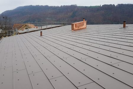 Eine Nahaufnahme eines Daches mit einem Schornstein darauf, Sepp Wagner GmbH