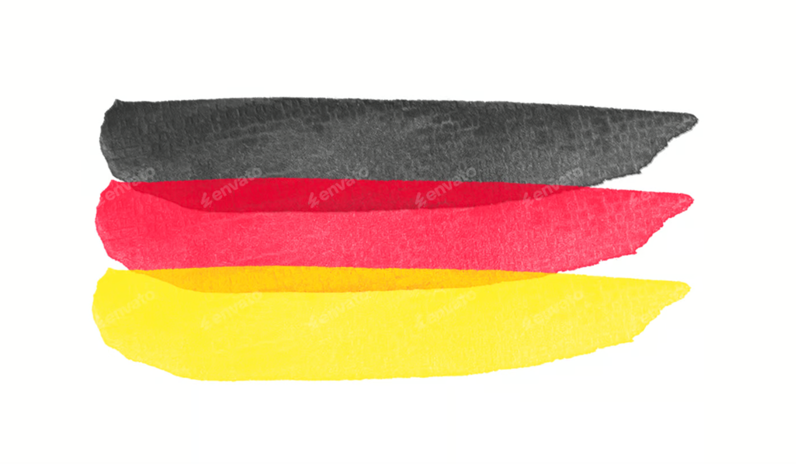 Una pintura de acuarela de la bandera alemana sobre un fondo blanco.