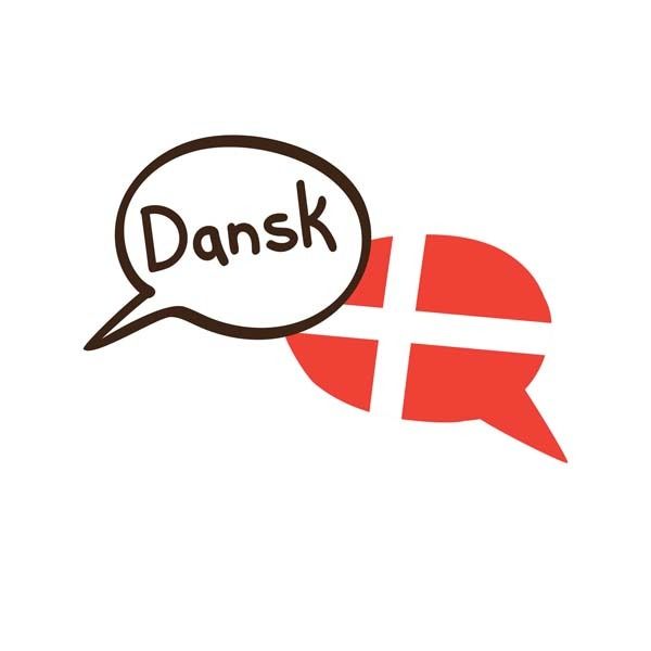 Un bocadillo de diálogo con la palabra dansk en él