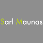 Logo Sarl Maunas, texte blanc sur fond gris. «S» et «a» en vert.