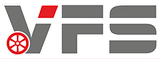 VFS-Logo in Grau und Rot, mit einem roten Rad im Inneren des V