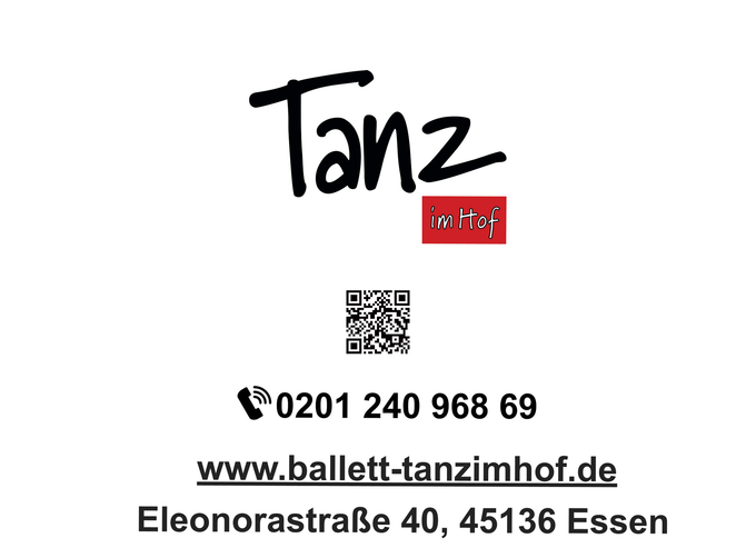 Ein Logo für ein Tanzstudio mit Telefonnummer und Website.