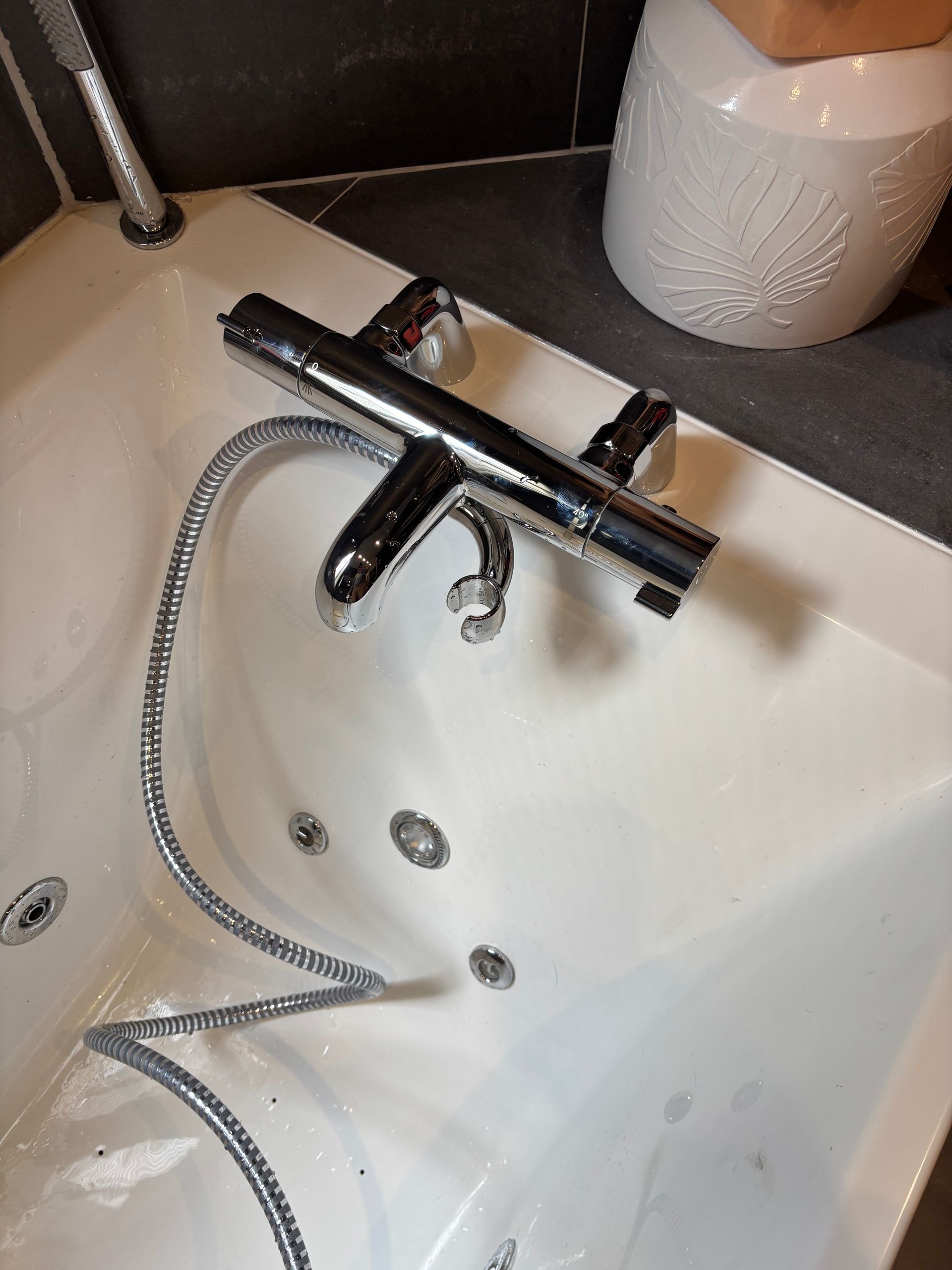 Robinetterie avec un tuyau de pommeau de douche