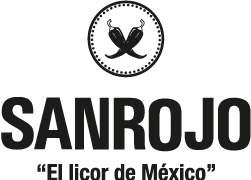 Un logotipo en blanco y negro para Sanrojo, el licor de México.