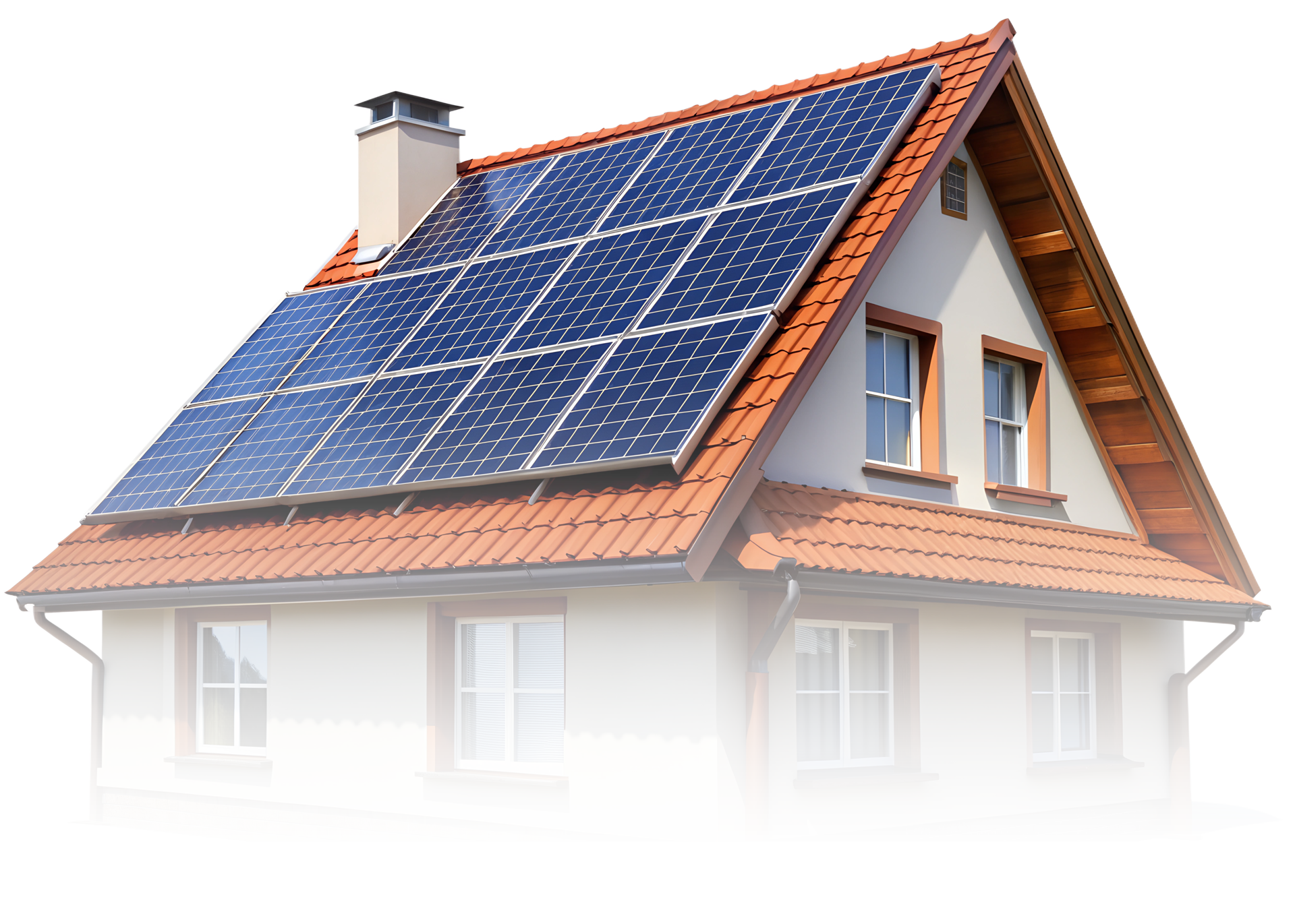 Une maison avec des panneaux solaires sur son toit.