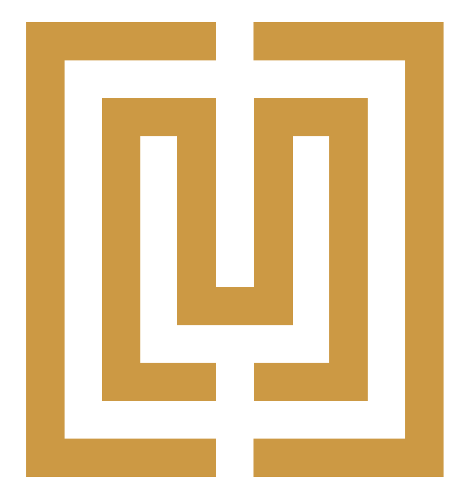 Abstract gold geometric maze-like square logo on a white background
