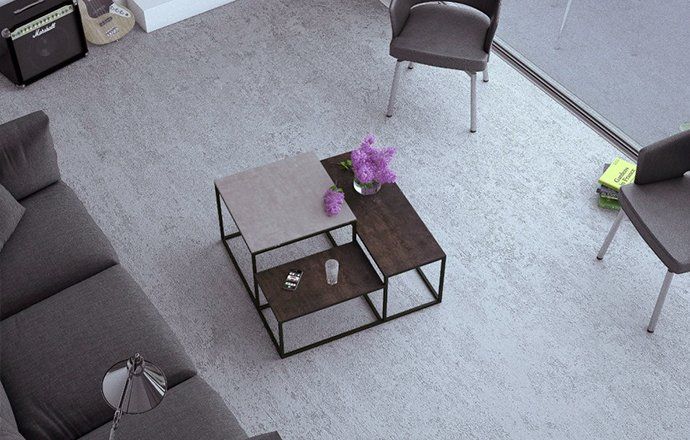 Table basse céramique et bois avec cadre en fer