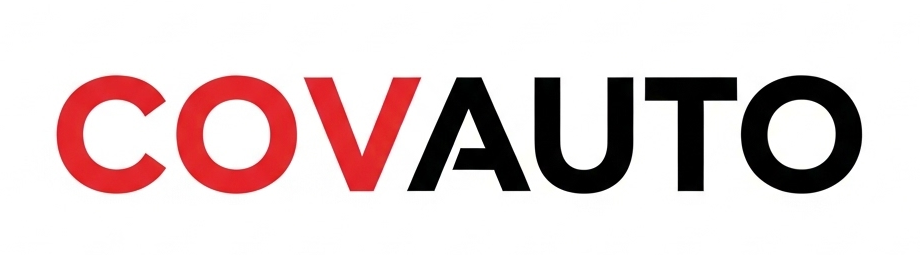 El logotipo de Covauto es rojo y negro sobre un fondo blanco.