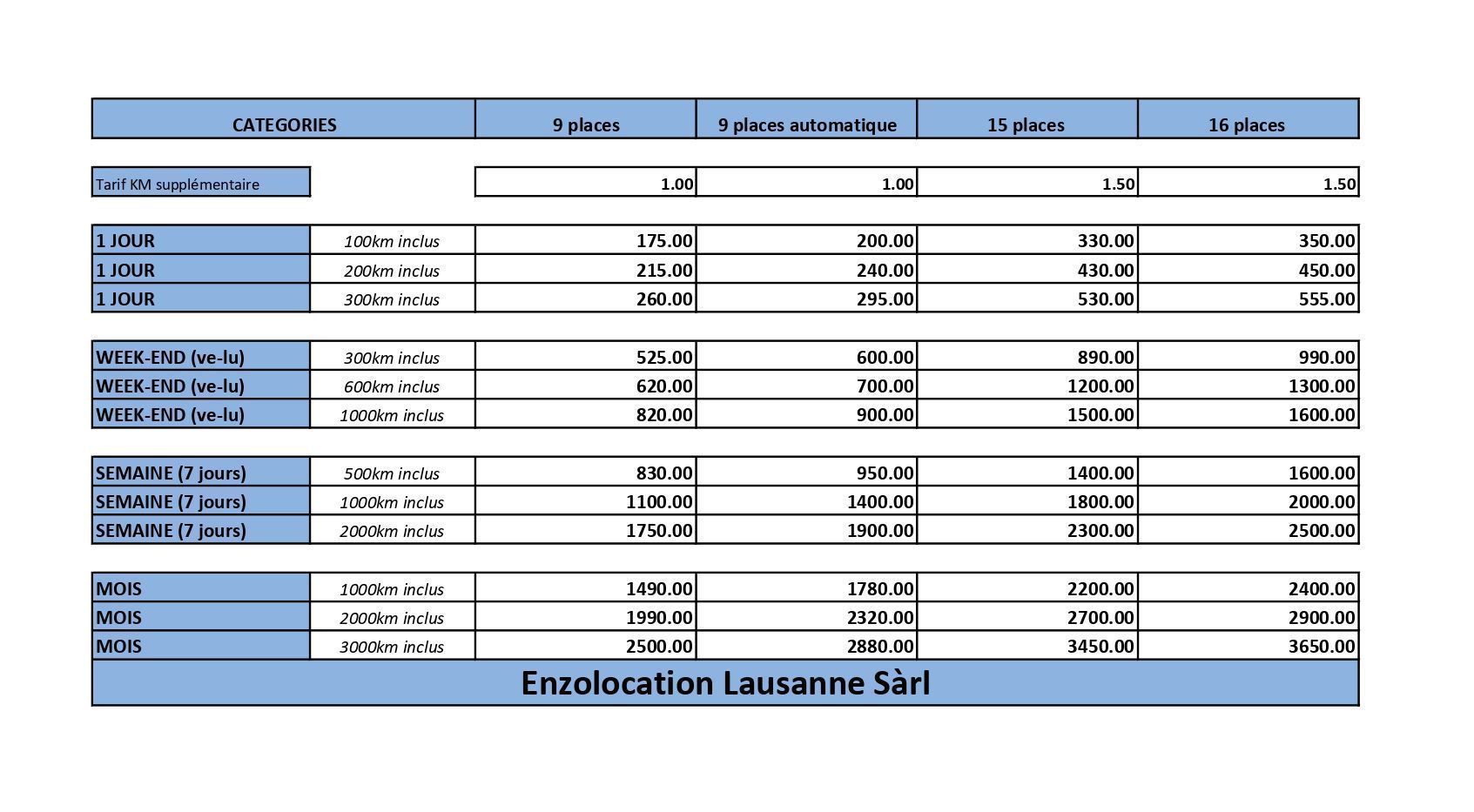Enzolocation - tarifs des bus et minibus