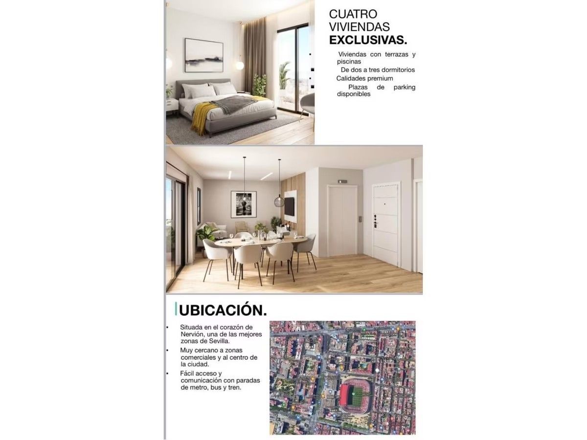 Hay una foto de un dormitorio y una foto de un comedor.