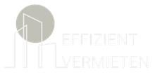 Logo mit grauem Kreis und Gebäudeumriss, Text „EFFIZIENT VERMIETEN“.
