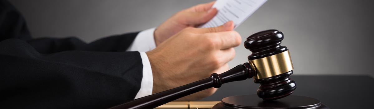 Un avocat tenant un document avec un maillet