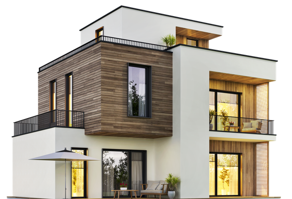 Une maison neuve avec un toit-terrasse