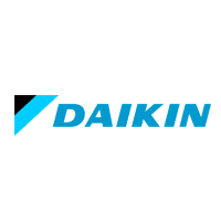O logotipo da Daikin é azul e preto em um fundo branco.