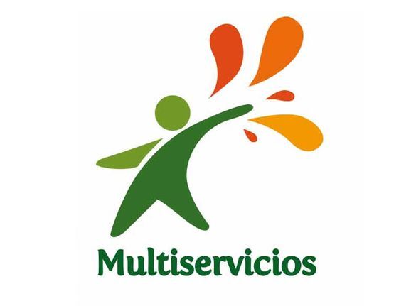Un logotipo para multiservicios con una figura verde y naranja.