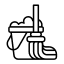 Un icono en blanco y negro de un trapeador y un balde.