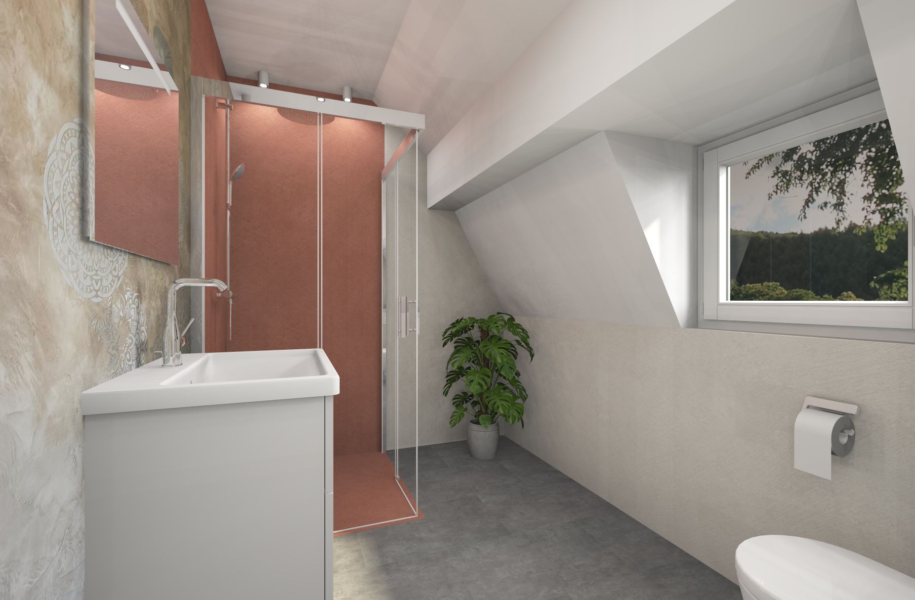 Vorschau der 3D-Planung eines sanierten Badezimmers