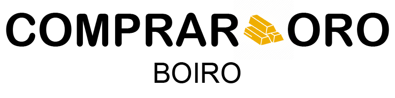 Logotipo de COMPRAR ORO con barras doradas; &ldquo;BOIRO&rdquo; debajo sobre un fondo blanco.